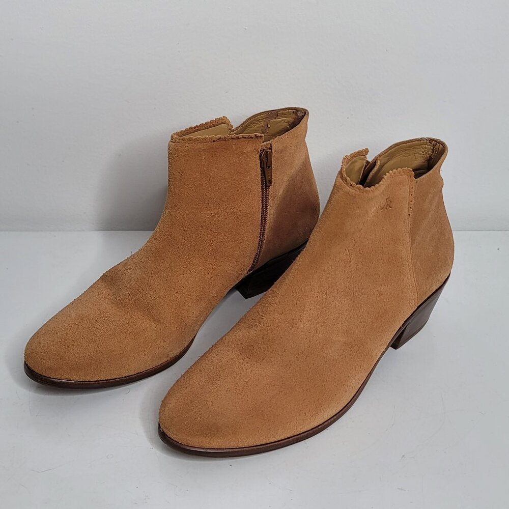 Jack Rogers Womens‎ Suede Ankle Boots US 11 M Scalloped Bailee Zipper Brown Tan